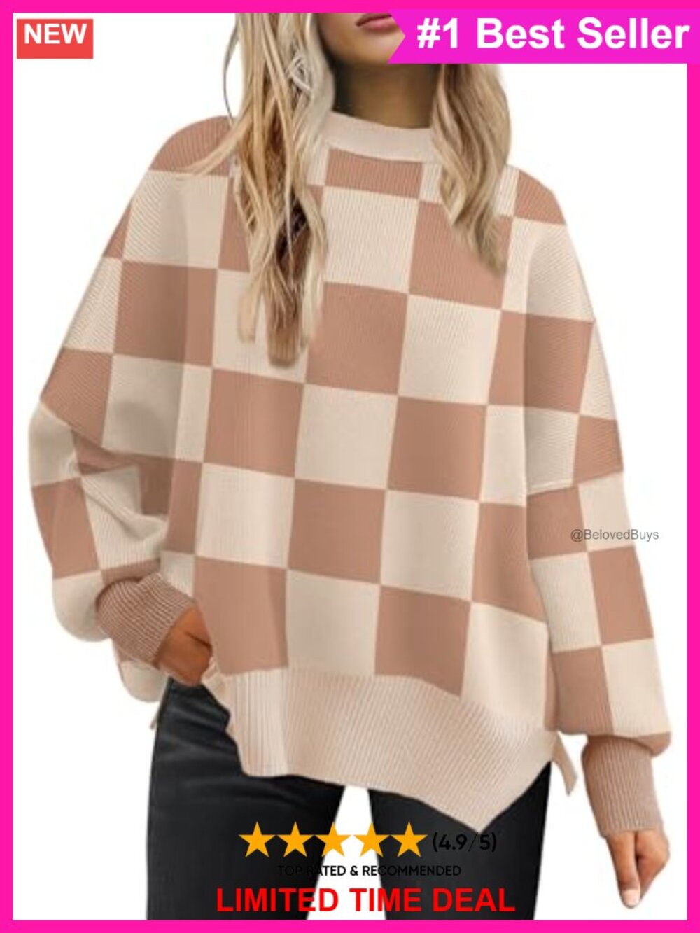 Oversized Ribbed Knit Pullover Sweater Crewneck Batwing Sleeve Loose Fit